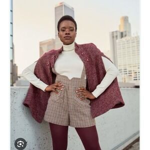 ModCloth Pardon My French‎ Quarter Cape Wool Blend Tweed Burgundy Size S